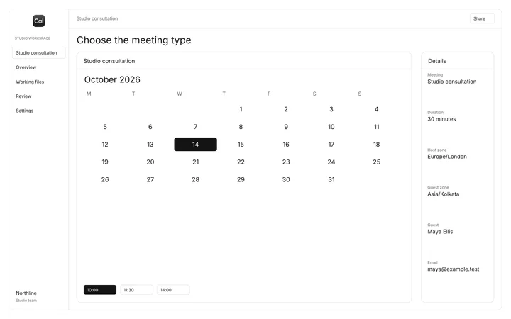 Cal.com: Choose the meeting type