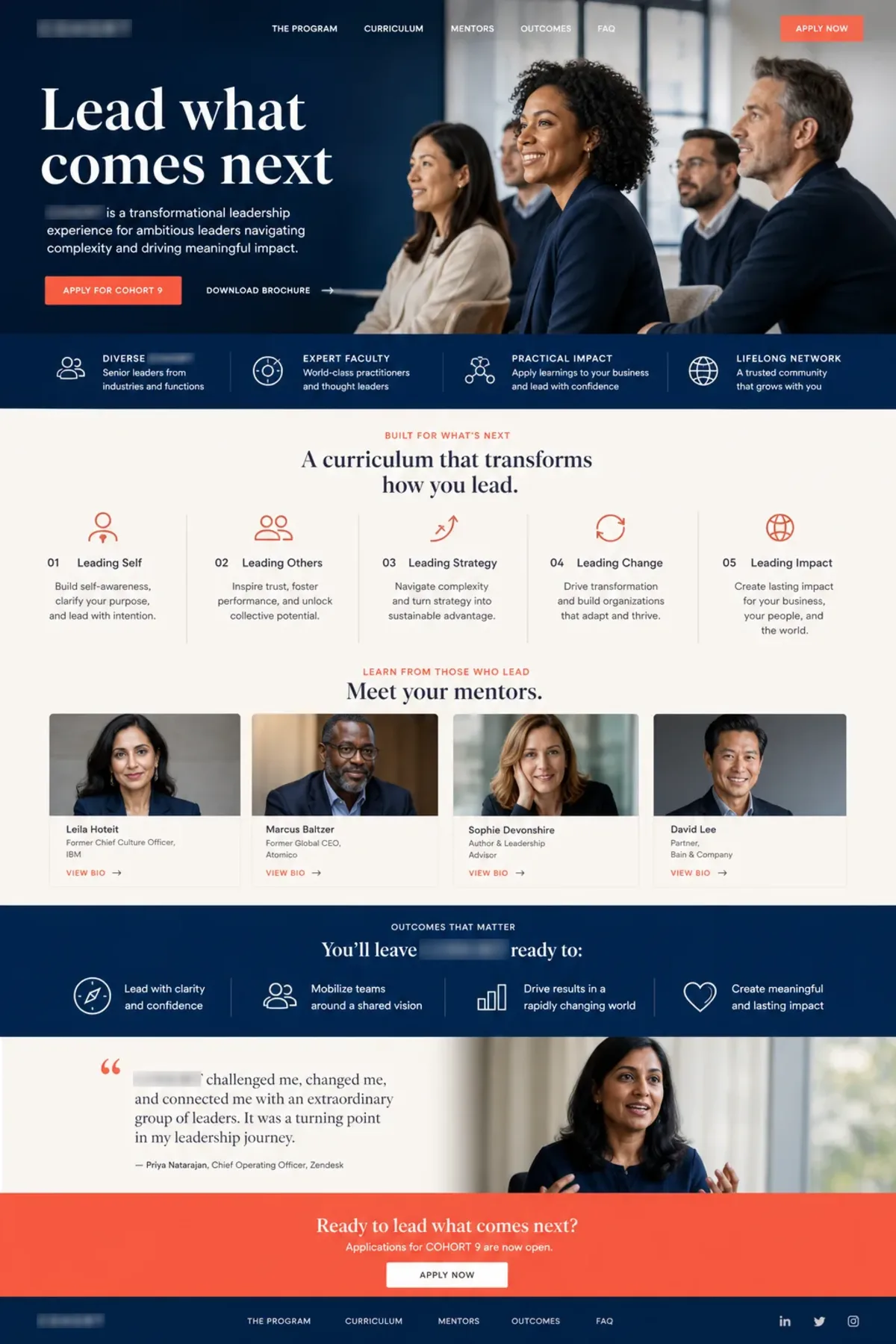 COHORT landing page design showing hero, proof sections and call to action.