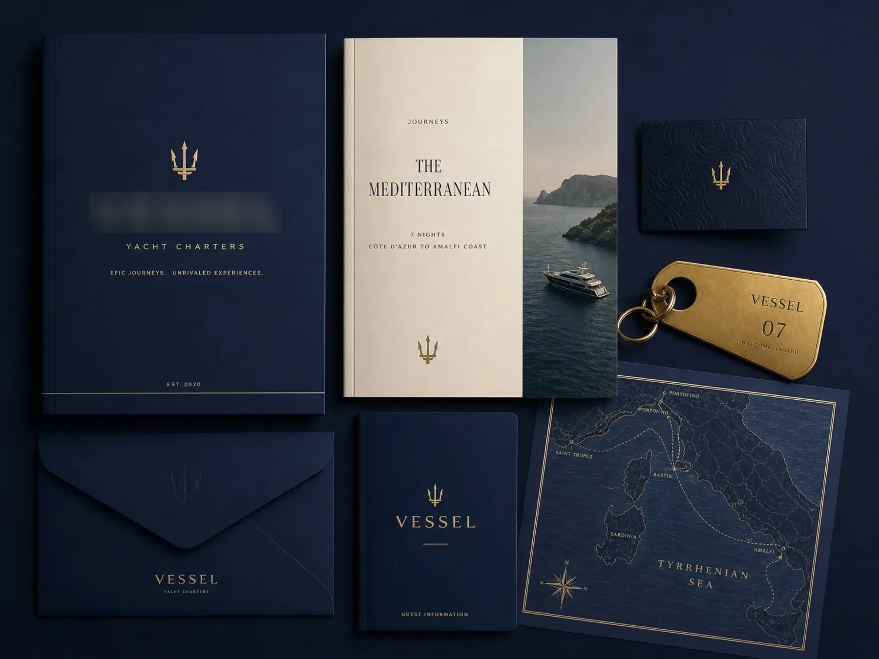 VESSEL marketing collateral showing brochure and sales sheet layouts.