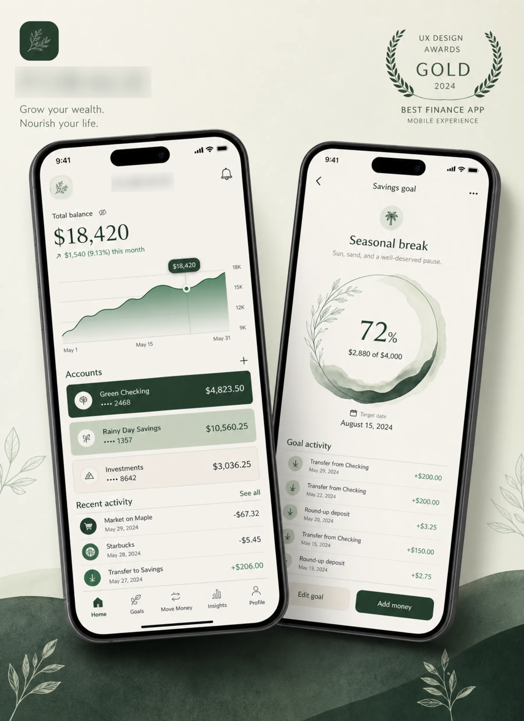 FORAGE mobile app screens showing key flows and interface components.