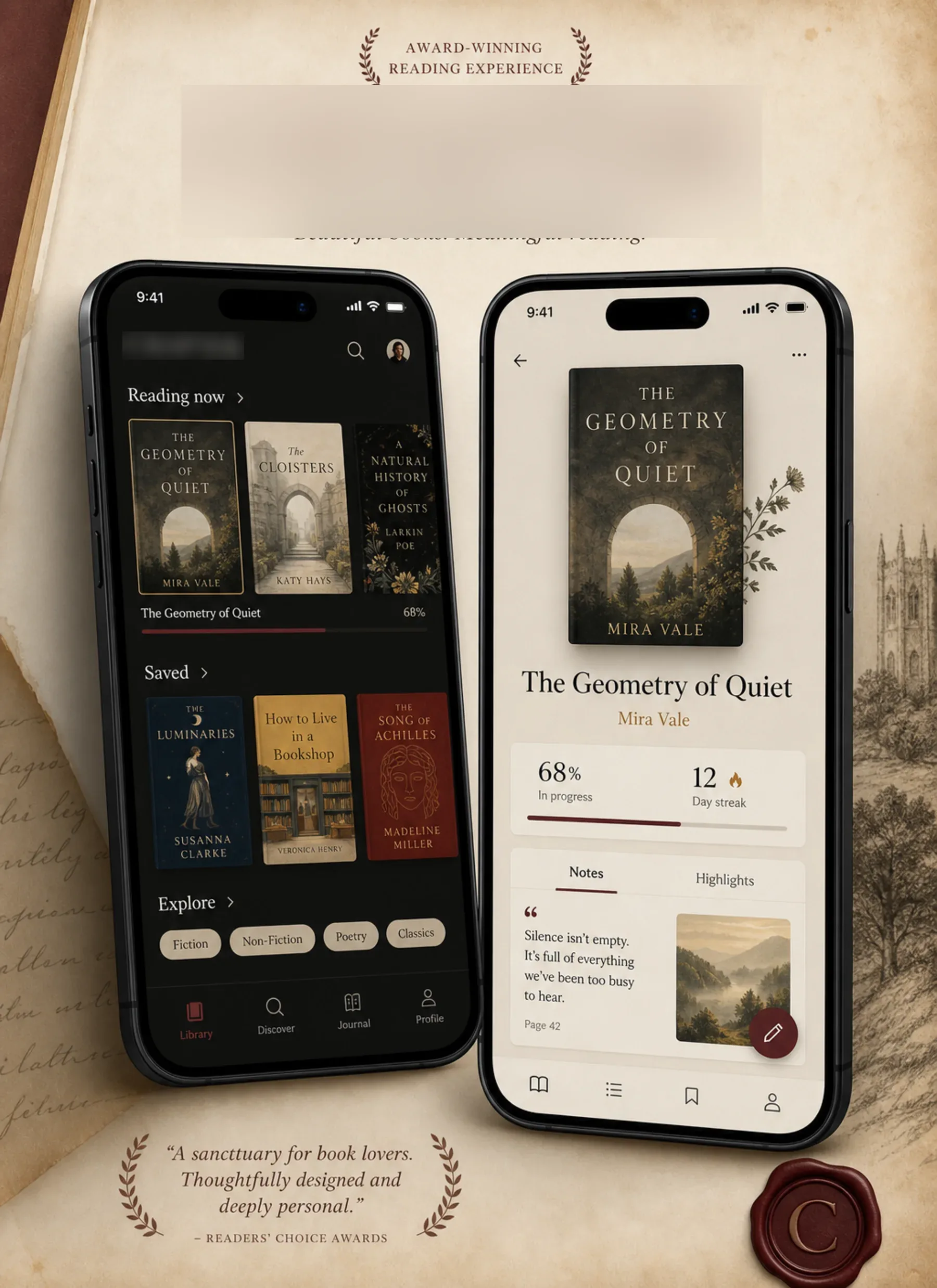 CHAPTER mobile app screens showing key flows and interface components.