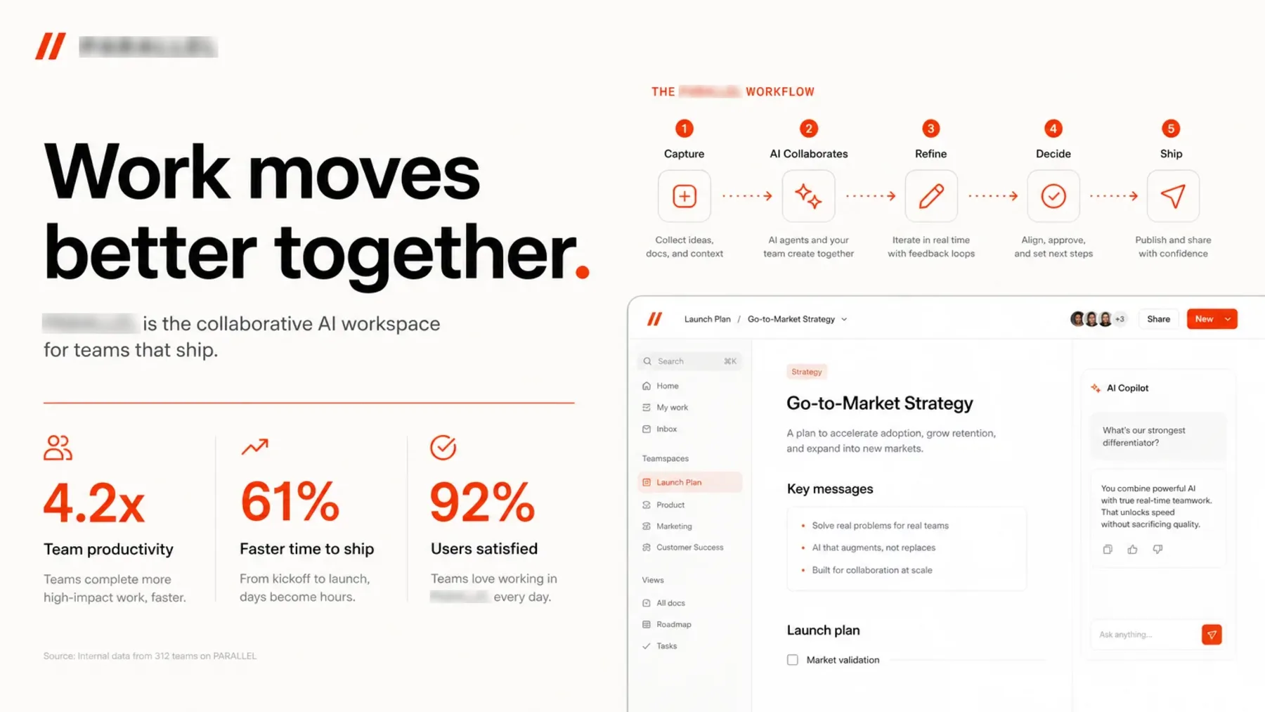 PARALLEL pitch deck slides showing cover, narrative layout and data pages.