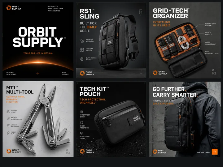 ORBIT SUPPLY social media template set showing post and story layouts.
