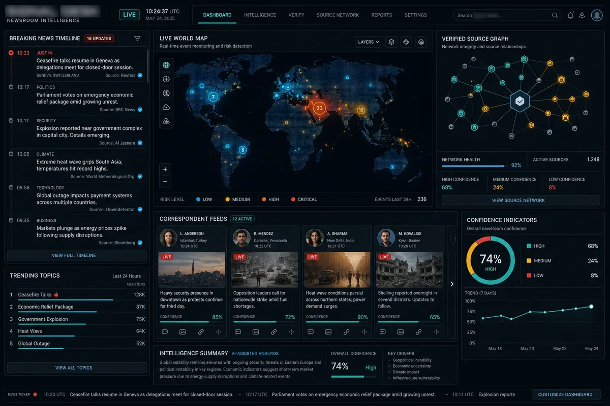 SIGNAL DESK web app interface showing navigation, data views and controls.
