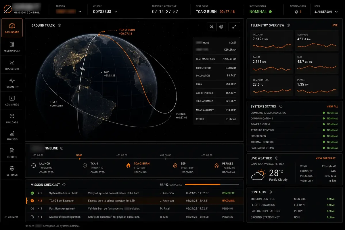 ORBIT web app interface showing navigation, data views and controls.