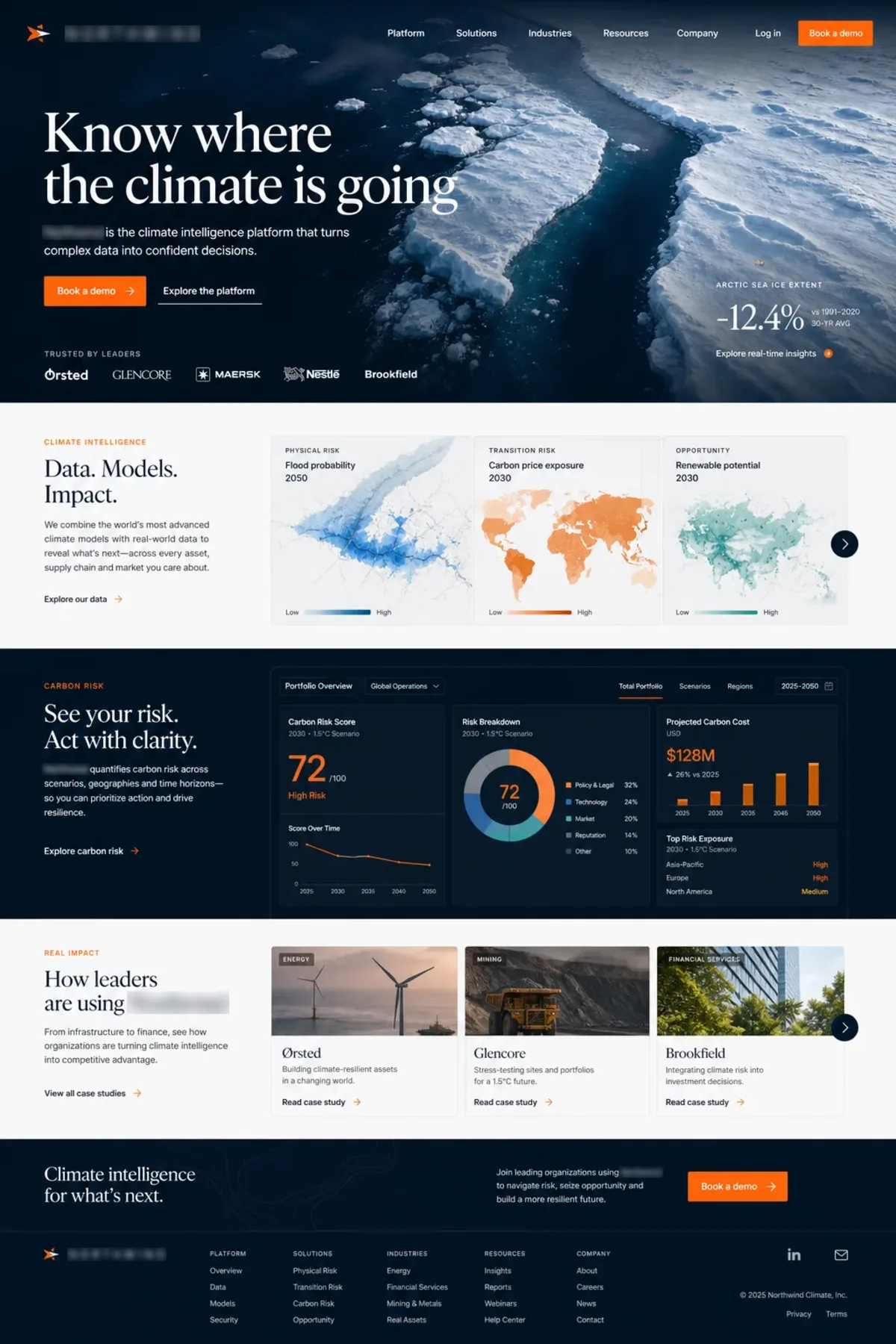 NORTHWIND website design showing the hero section, navigation and page sections.