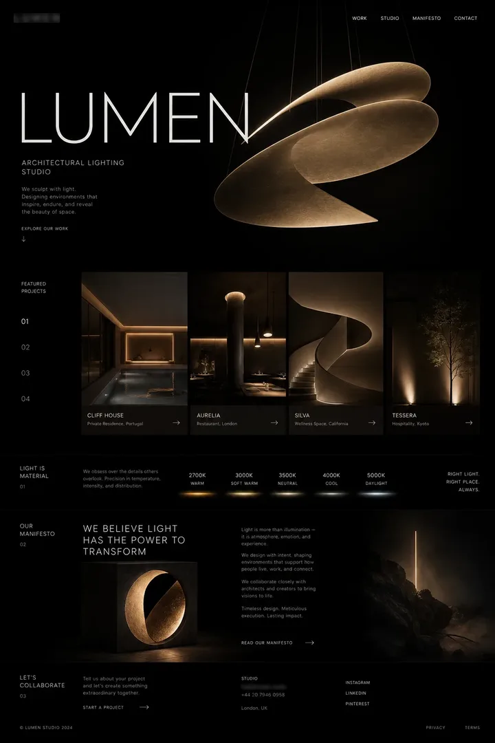LUMEN: LUMEN website design showing the hero section, navigation and page sections.