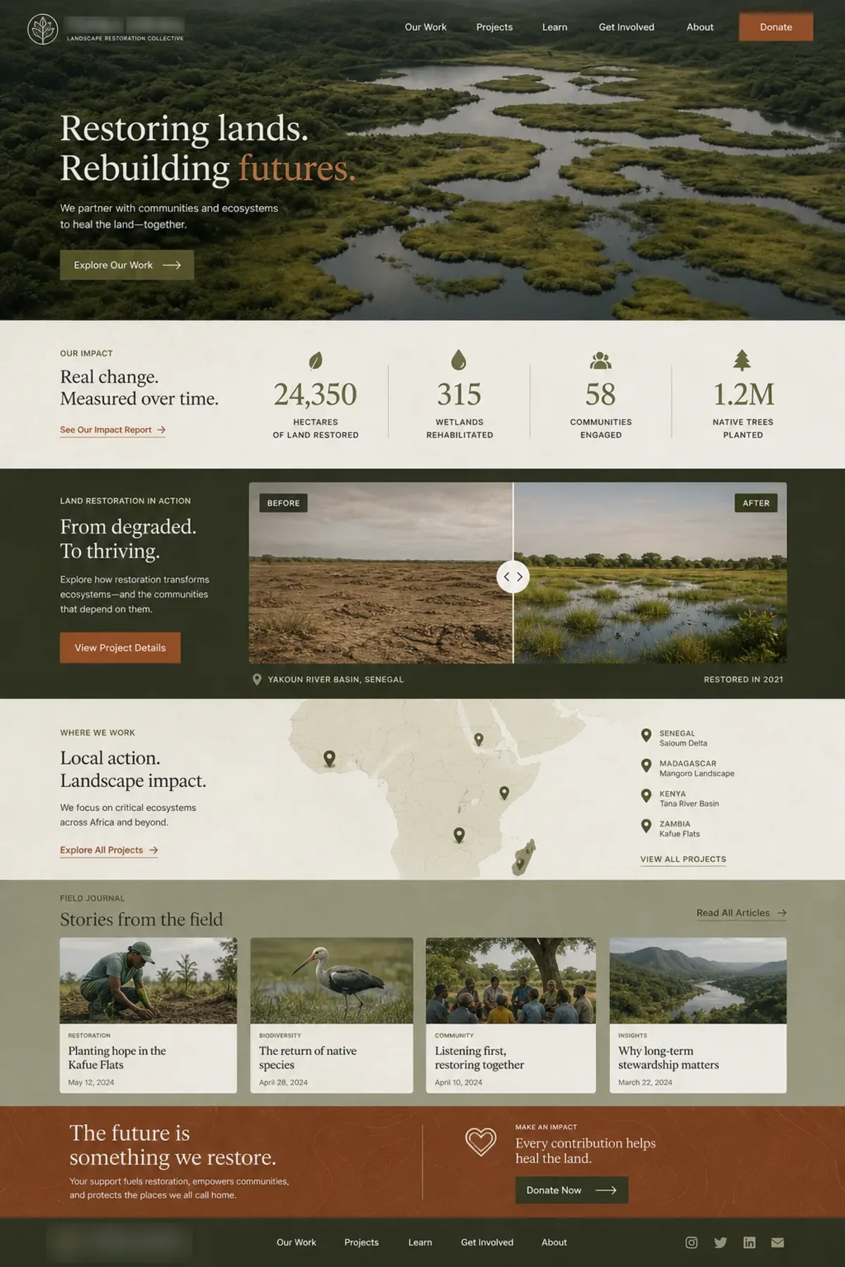 TERRA FIRMA website design showing the hero section, navigation and page sections.